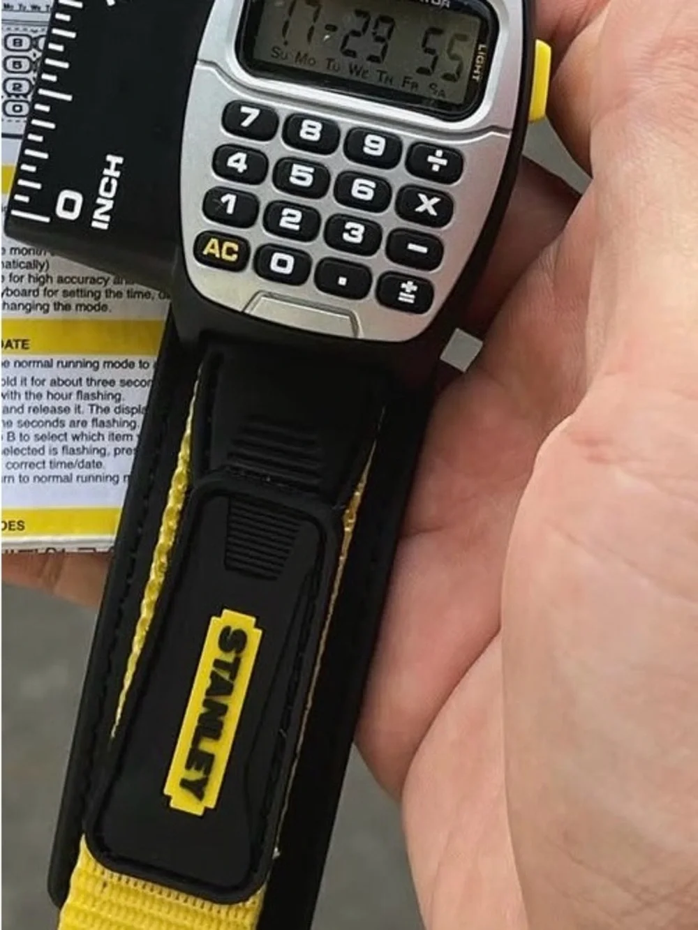 Stanley Black and Yellow Wrist Calculator Watch with Ruler